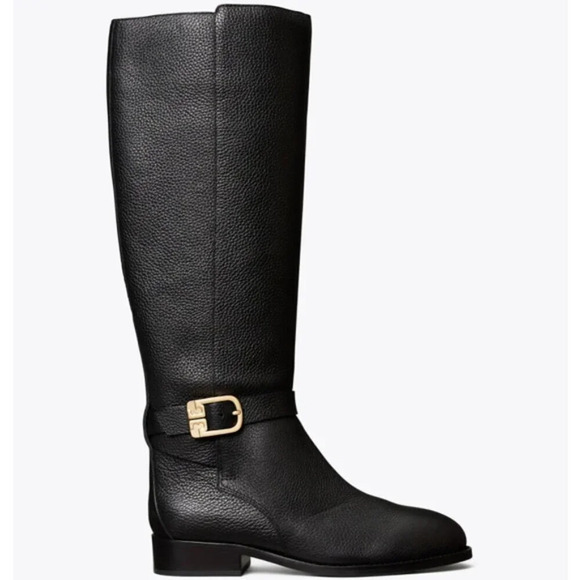 Tory Burch Brook Black Tumbled Leather Knee Boot - Picture 1 of 12